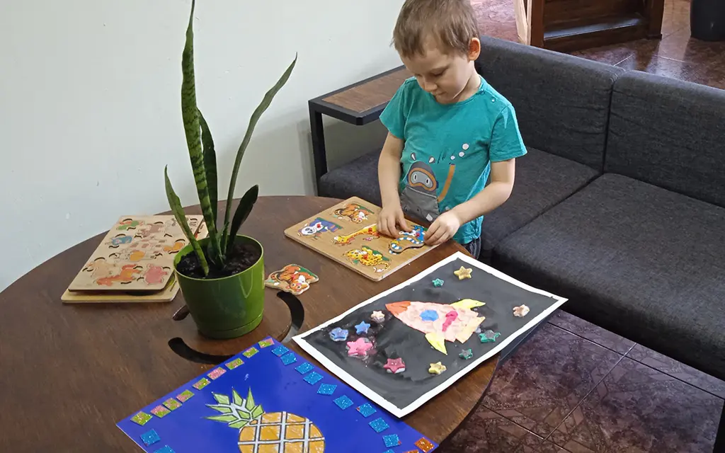 Timosha is playing with a puzzle