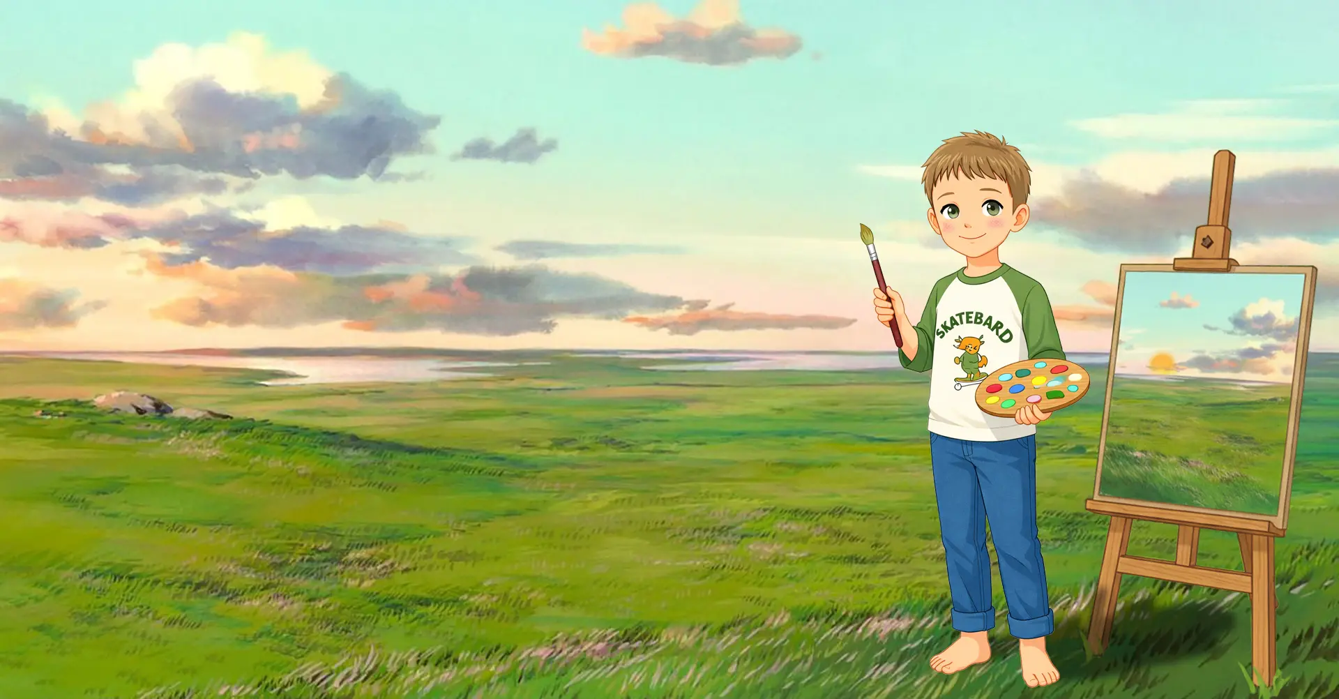 Timosha is drawing a magical creature cartoon picture